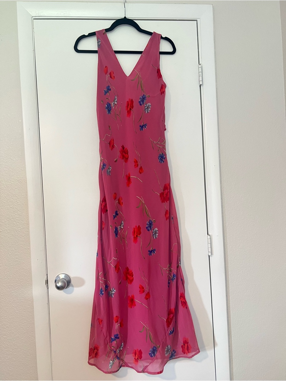 Impressions Pink Sleeveless Floral Maxi Dress with Red & Blue Blooms
